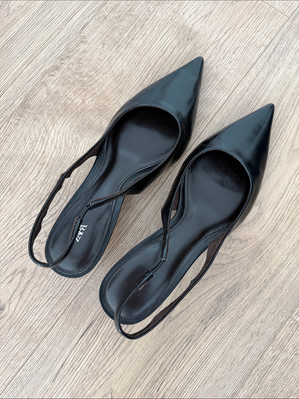 Zara Black Pointed-Toe Slingback Heels